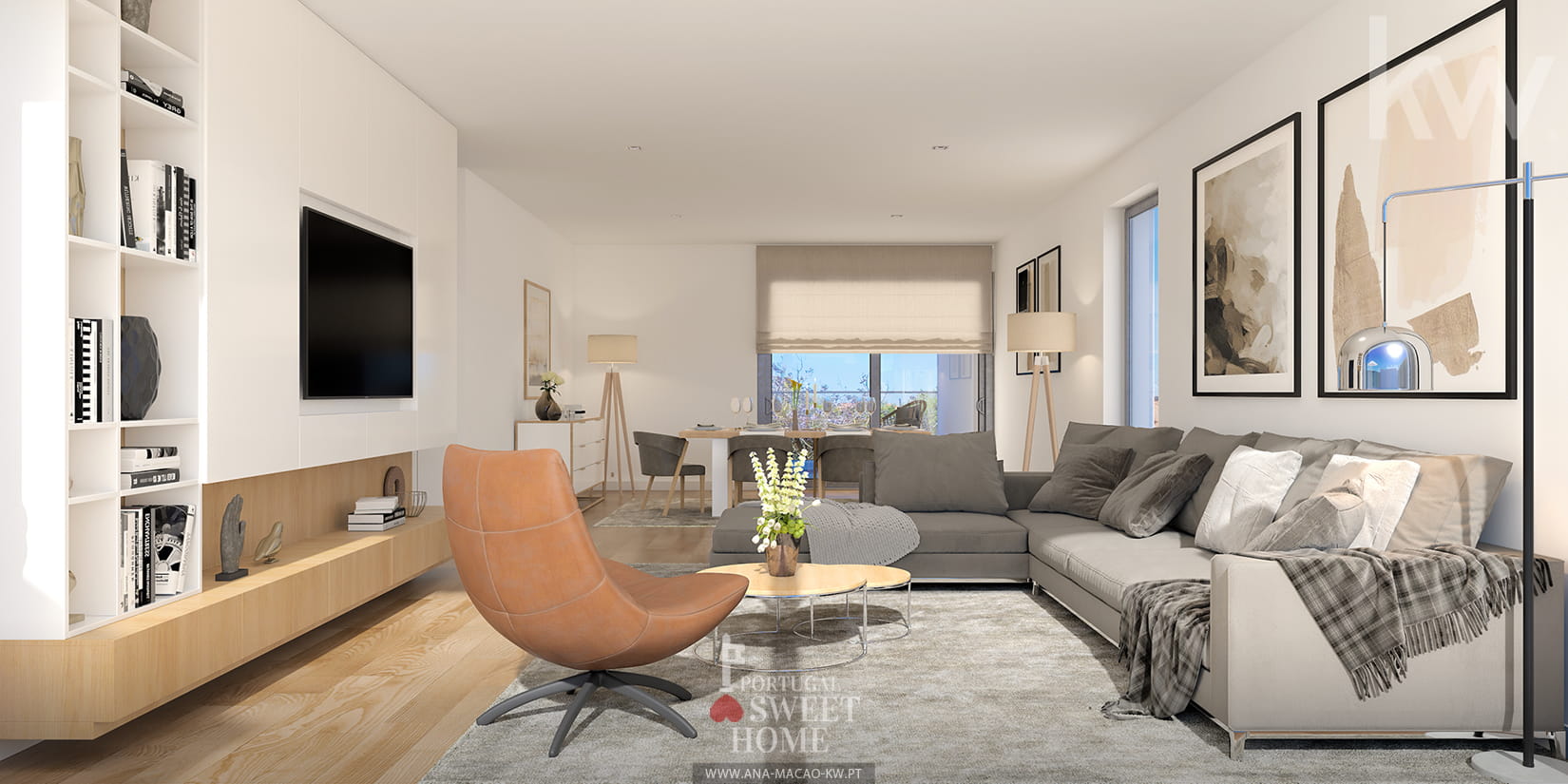 View of the large and bright living room (45m2)
