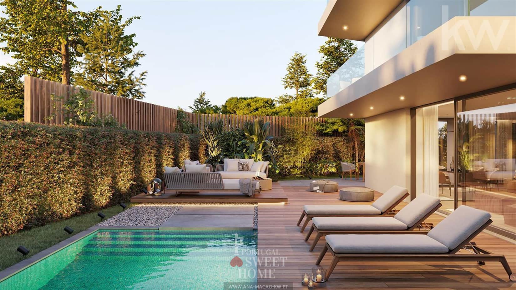Espace extérieur (212 m2) avec terrasse et piscine