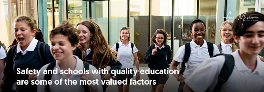 Factors most valued in choosing a location: security, schools, etc.