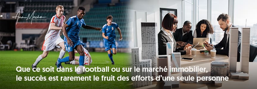 Vendre des maisons contre le football - Joueurs de football collaborant sur le terrain