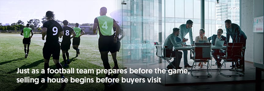 Selling houses versus Football - Football team in the dressing room before the game