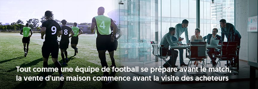 Vente de maisons contre Football - Équipe de football dans le vestiaire avant le match