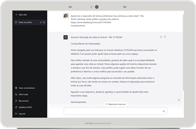 Cliquez sur l'image pour l'agrandir et voir un exemple de réponse à une demande d'information concernant un bien ChatGPT: Resposta por email a um pedido de informações relativo a um imóvel