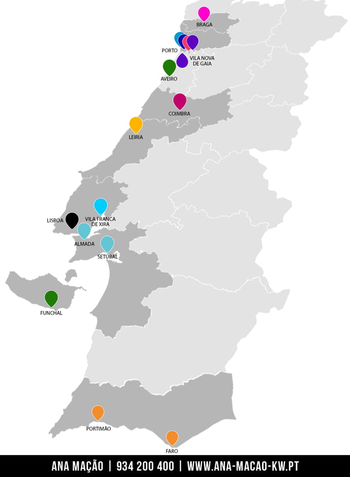 KW Portugal - Carte des centres de marché - Mai 2022