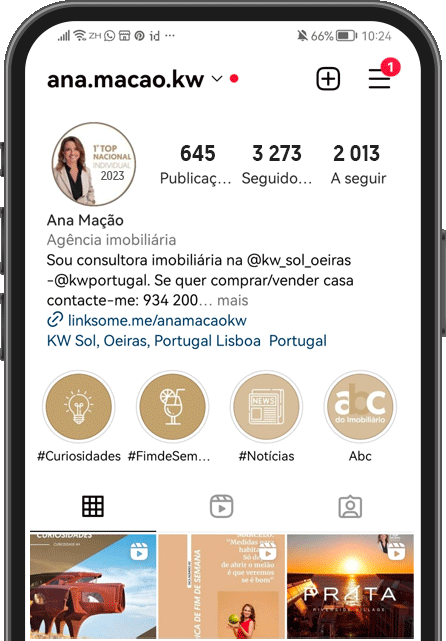 Perfil de Instagram de Ana Mação no telemóvel