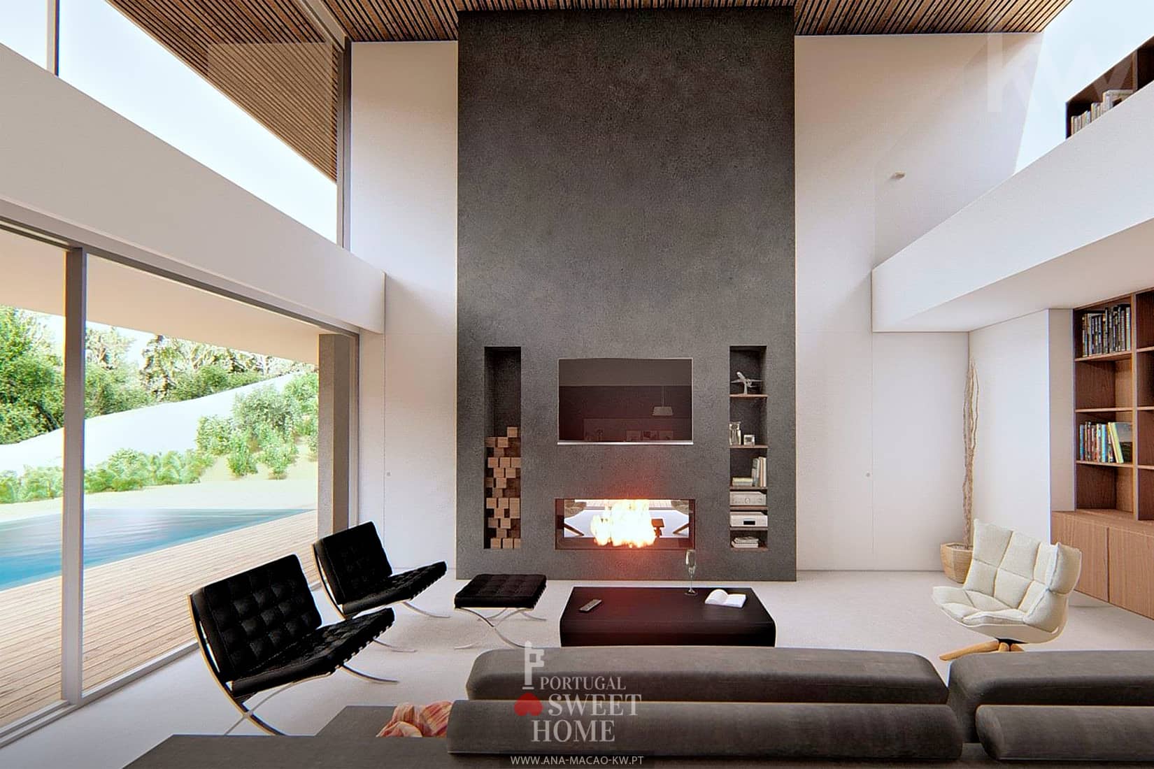 Main Living Room (63 m2) with fireplace