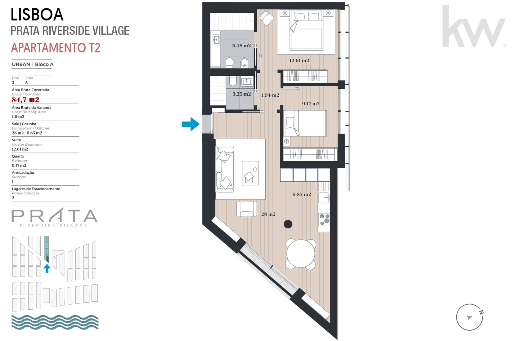 Prata Riverside Village - Edifícios Urban - Apartamento T2 - A-2ºA