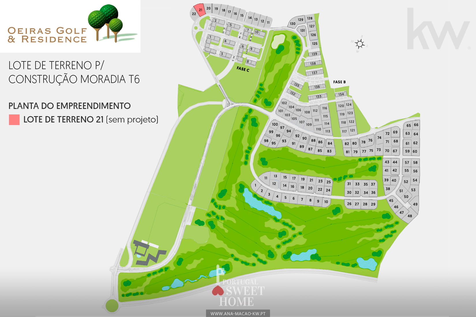 Plan d'Oeiras Golf & Residence et emplacement de la parcelle 21-Phase C