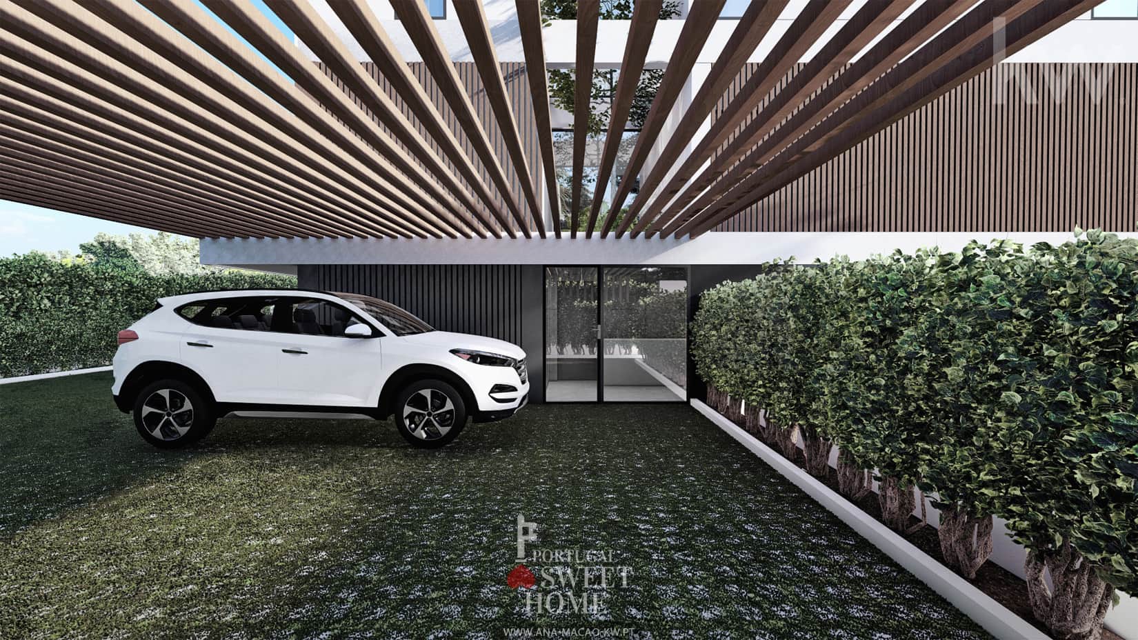 Outdoor parking area (2 cars) covered by pergola