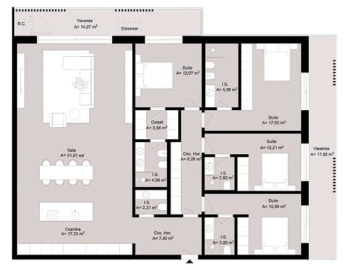 Planta de um Apartamento T2 com jardim