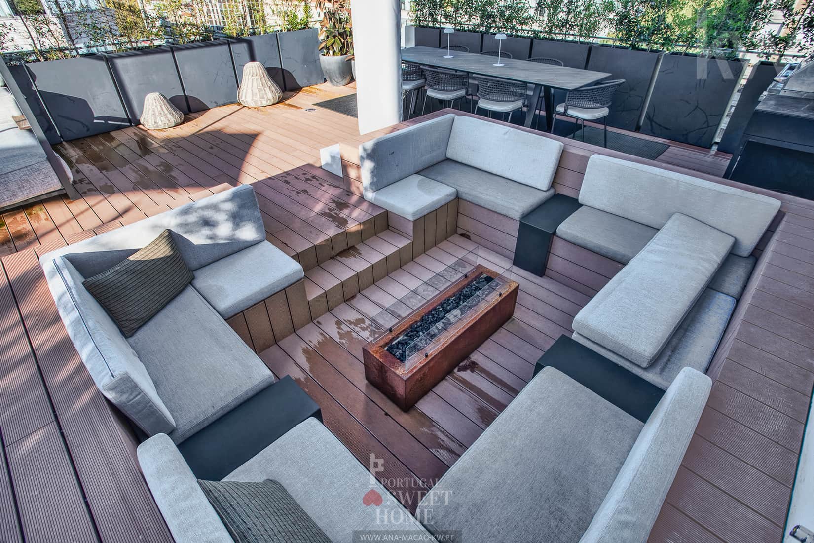 Recreation area with fire pit.