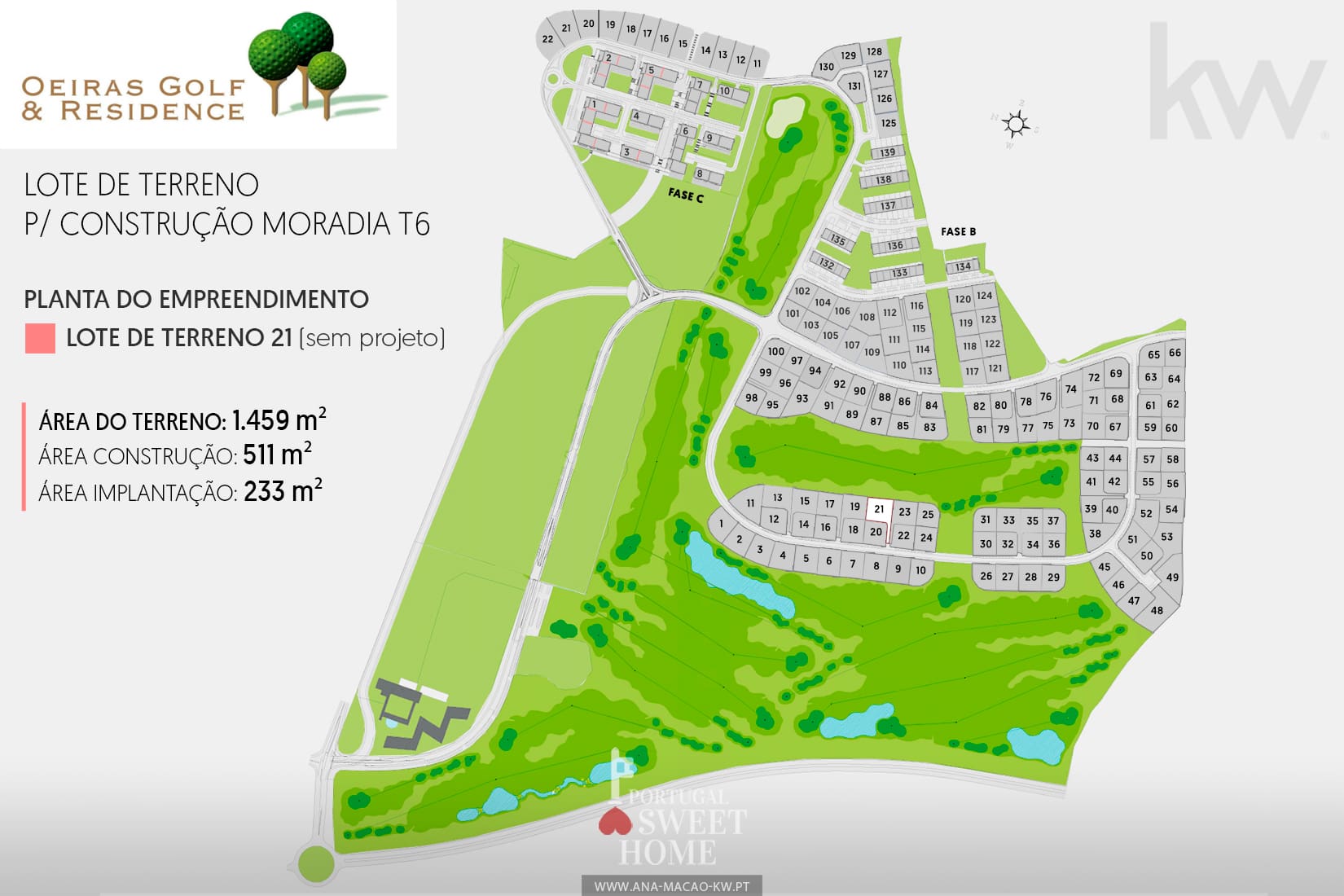 Planta do empreendimento Oeiras Golf & Residence e a localização do lote 21