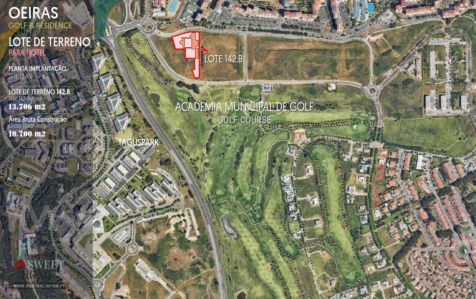 Localização do Lote de Terreno 142.B para construção de Hotel, no Oeiras Golf & Residence