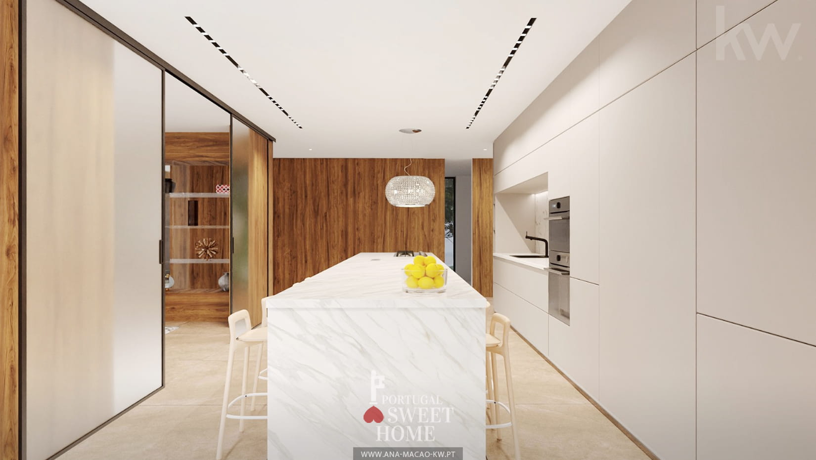 Cuisine entièrement équipée (25 m2) adjacente au salon.