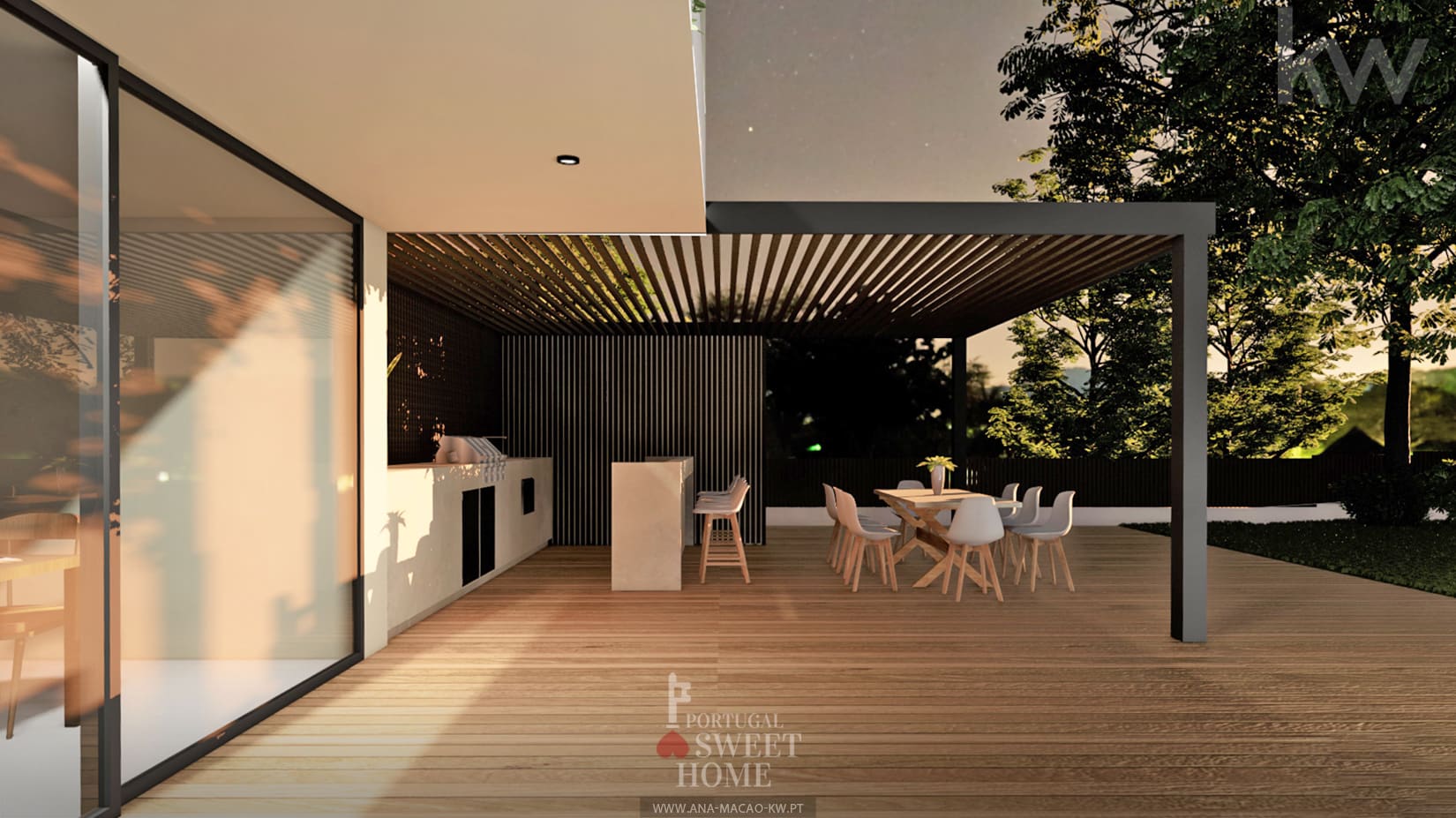 Espace détente, barbecue et cuisine extérieure.