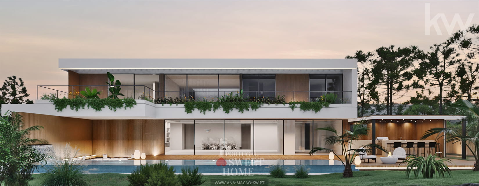 Vue de la piscine et de l'espace détente orientée ouest.