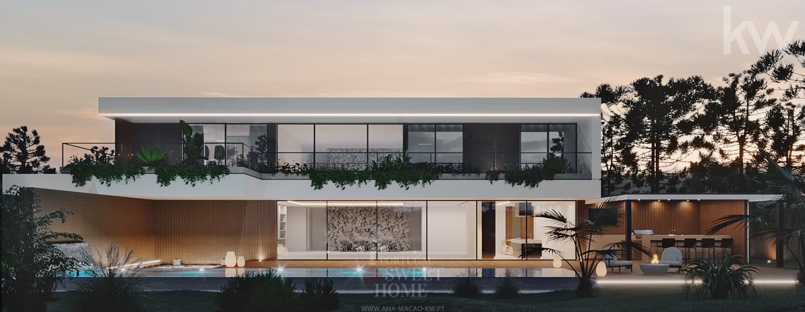 Vue de la piscine et de l'espace détente orientée ouest.