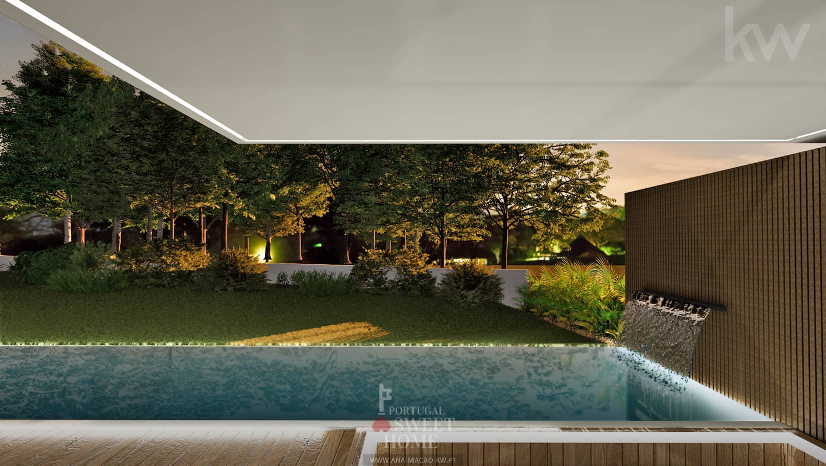 Vue de la grande piscine à débordement (43,7 m2)