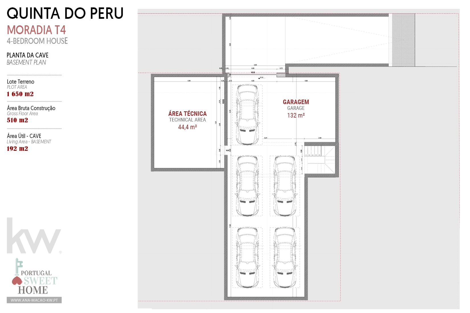 Planta do piso da garagem para 5 carros