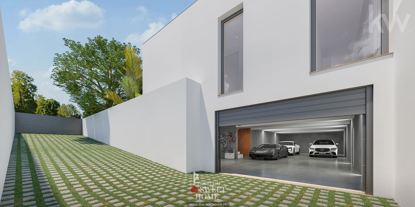 Garagem com espaço para 5 carros e arrumos