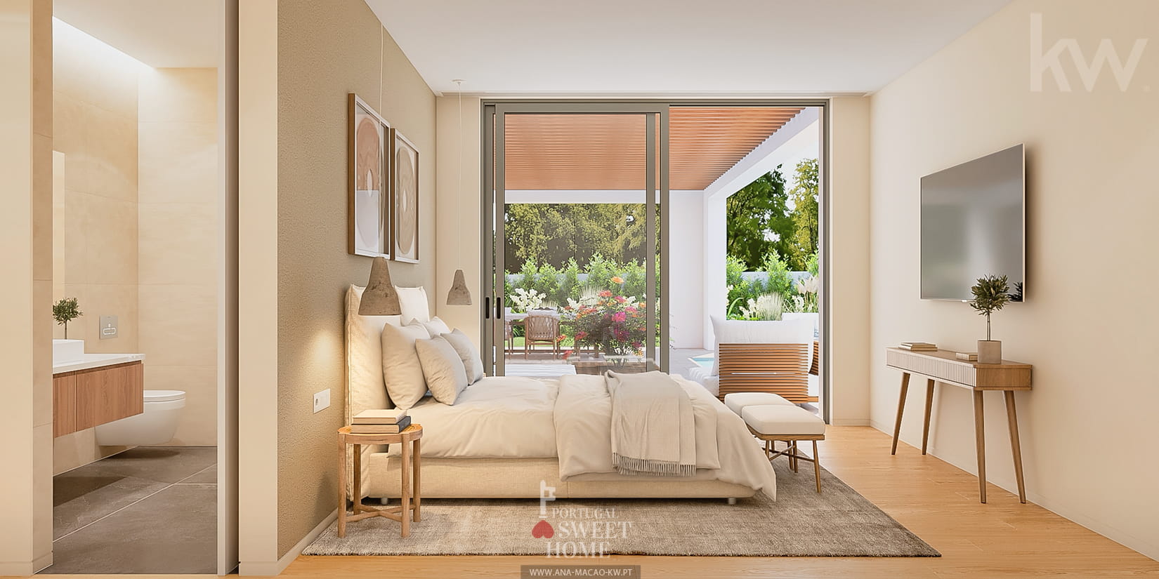 Suíte com vista para o jardim envolvente