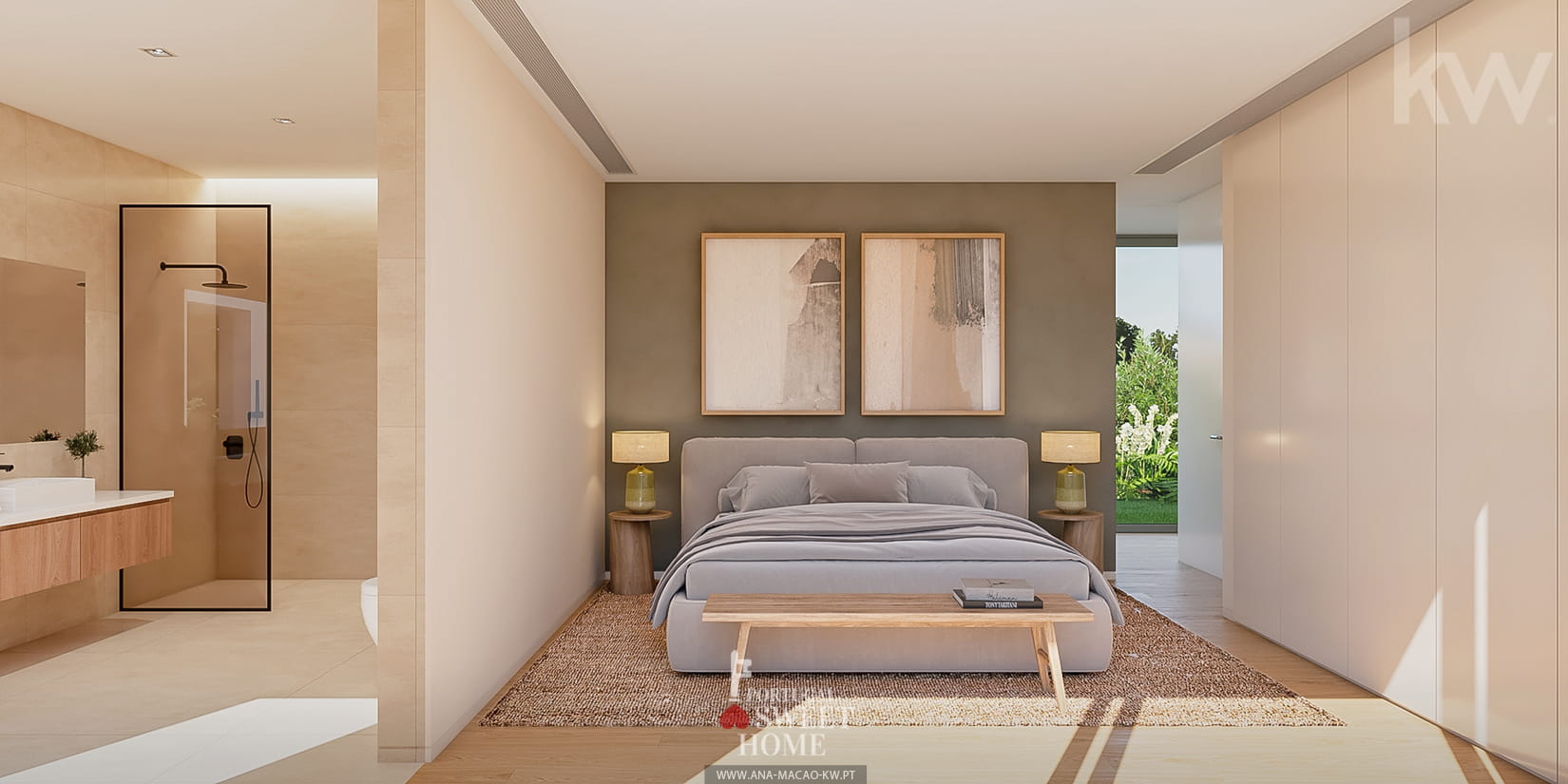 Suíte principal com vista para o jardim envolvente