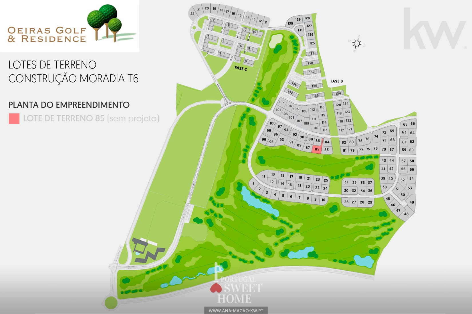 Plan d'étage du développement Oeiras Golf & Residence et emplacement du lot 85