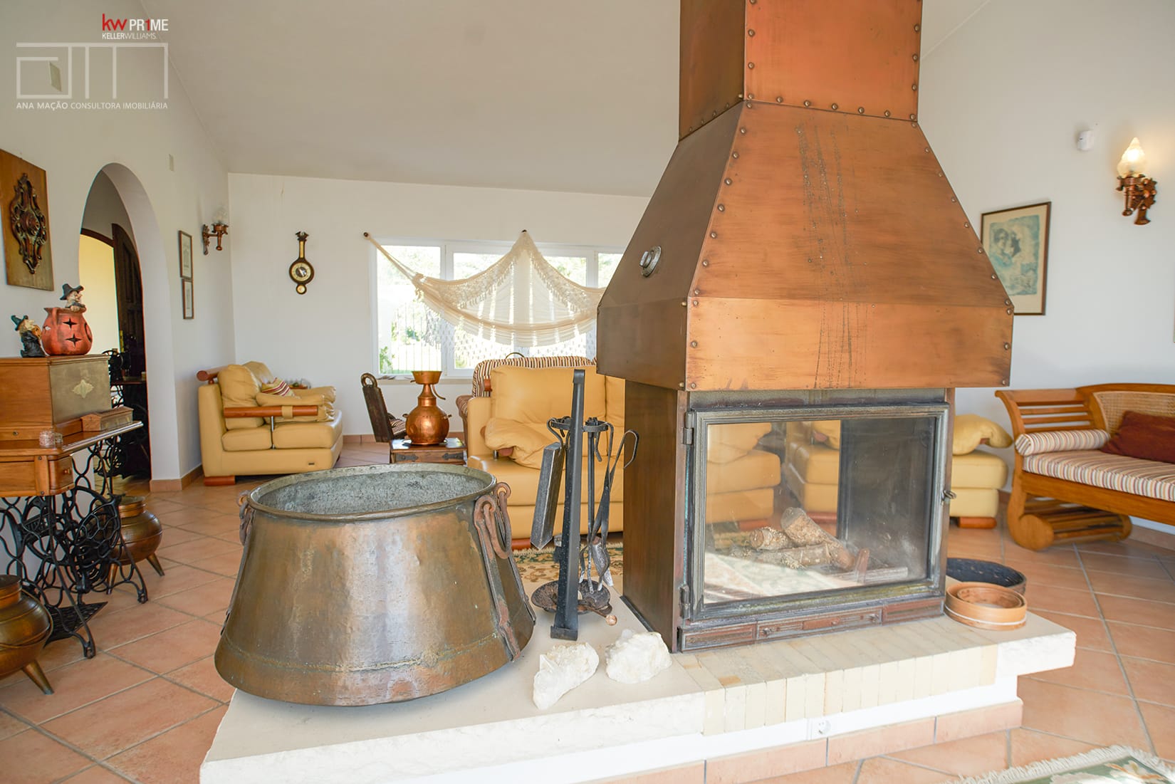 Copper lounge fireplace