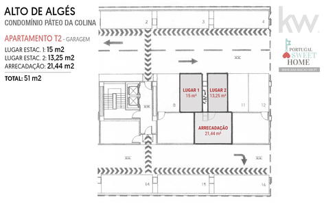 Planta dos 2 lugares de garagem mais arrecadação