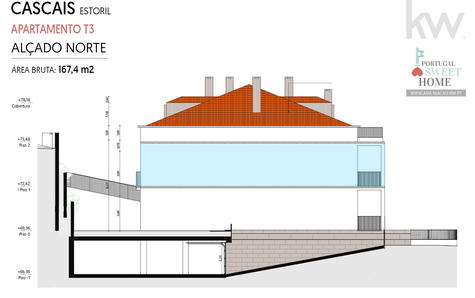 Élévation nord de la copropriété (appartement marqué en bleu)