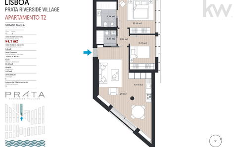 Prata Riverside Village - Urban Buildings - Apartment T2 - A-2ºA