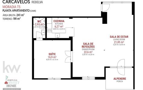 Basement plan where the independent 1 bedroom apartment is located (70.55 m²)