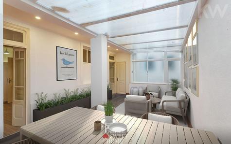 Terraço com 18 m2 cobertos decorado com Home Staging Virtual