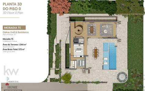 3D floor plan of the ground floor and site layout.