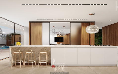 Cuisine entièrement équipée (25 m2) adjacente au salon.