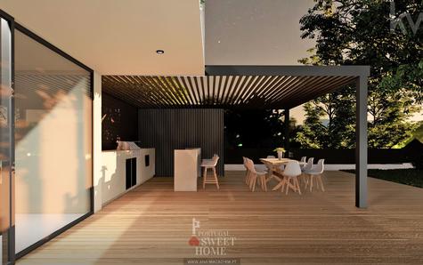 Leisure area, barbecue and outdoor kitchen.