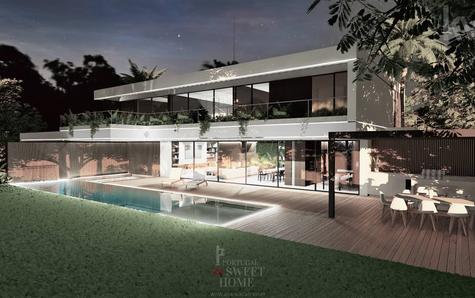 View of the pool and leisure area facing west.