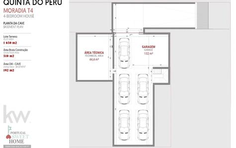Planta do piso da garagem para 5 carros