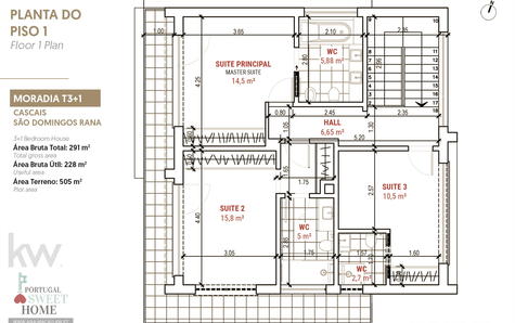 Planta do Piso Superior, onde se encontram as 3 suítes