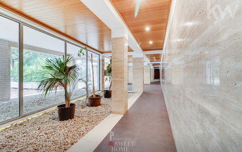 Stairs leading to the building's elevators.