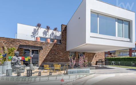 West view of the house with terrace and oriental garden.